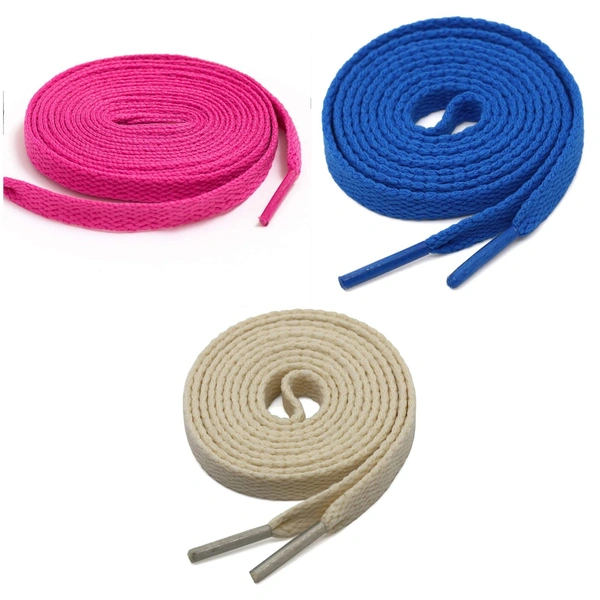 GRAH SANGRAH® 3 Pair (1 Pair Per Single Color) Flat Shoe Lace For Running, Sport Or Gym Shoelace - 120 CM, Hot Pink-Blue-Beige