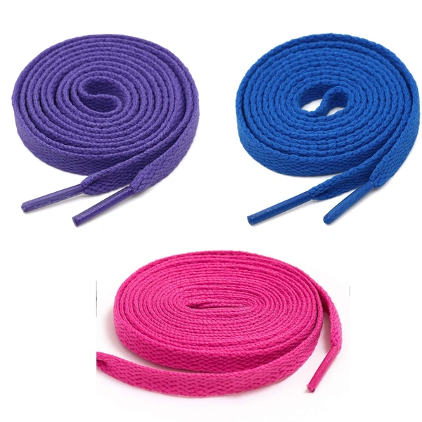 GRAH SANGRAH® 3 Pair (1 Pair Per Single Color) Flat Shoe Lace For Running, Sport Or Gym Shoelace - 150 CM, Hot Pink-Blue-Purple