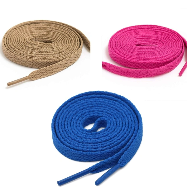 GRAH SANGRAH® 3 Pair (1 Pair Per Single Color) Flat Shoe Lace For Running, Sport Or Gym Shoelace - 120 CM, Hot Pink_ Blue_ Cream