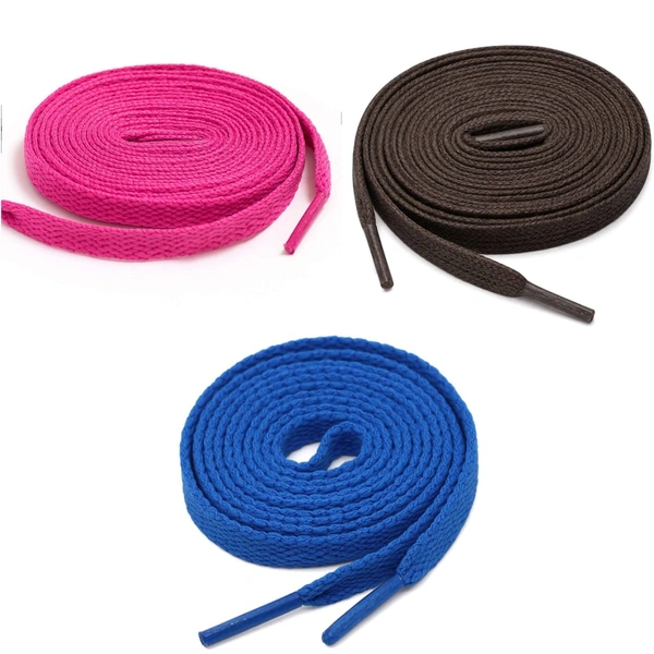 GRAH SANGRAH® 3 Pair (1 Pair Per Single Color) Flat Shoe Lace For Running, Sport Or Gym Shoelace - 120 CM, Hot Pink-Blue-Dark Brwn
