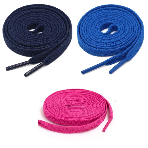 GRAH SANGRAH® 3 Pair (1 Pair Per Single Color) Flat Shoe Lace For Running, Sport Or Gym Shoelace - 120 CM, Navy-Blue-Hot Pink