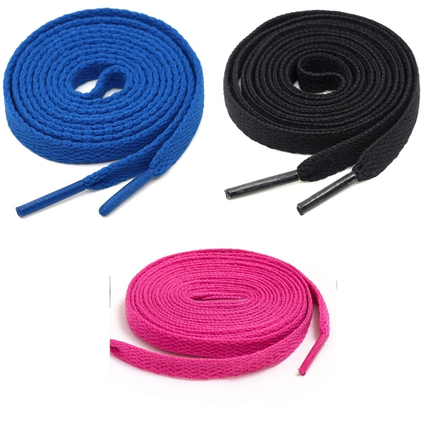 GRAH SANGRAH® 3 Pair (1 Pair Per Single Color) Flat Shoe Lace For Running, Sport Or Gym Shoelace - 120 CM, Hot Pink _ Blue _ Black