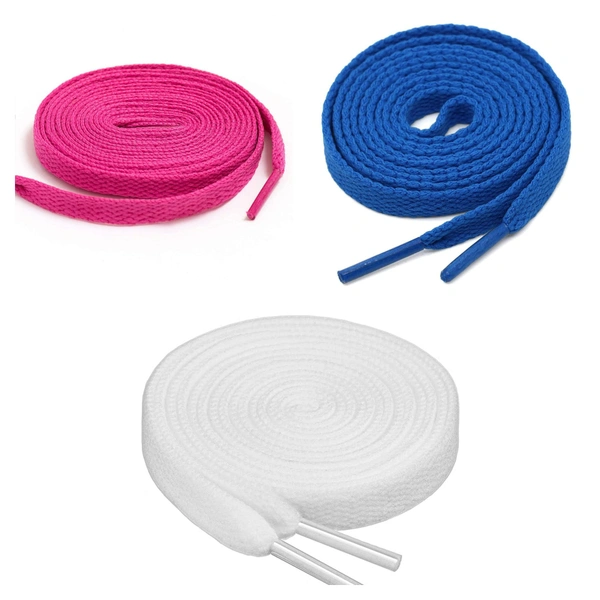 GRAH SANGRAH® 3 Pair (1 Pair Per Single Color) Flat Shoe Lace For Running, Sport Or Gym Shoelace - 120 CM, Hot Pink_ Blue_ White