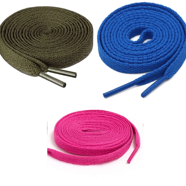 GRAH SANGRAH® 3 Pair (1 Pair Per Single Color) Flat Shoe Lace For Running, Sport Or Gym Shoelace - 120 CM, Hot Pink-Blue-Army Green