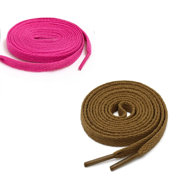 GRAH SANGRAH® (2 Pair) Flat Shoe Lace For Running, Sport Or Gym Shoelace - 120 CM, Hot Pink_ Light Brown