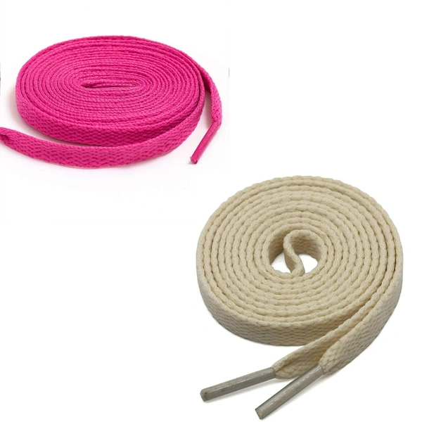 GRAH SANGRAH® (2 Pair) Flat Shoe Lace For Running, Sport Or Gym Shoelace - 120 CM, Hot Pink_ Off White