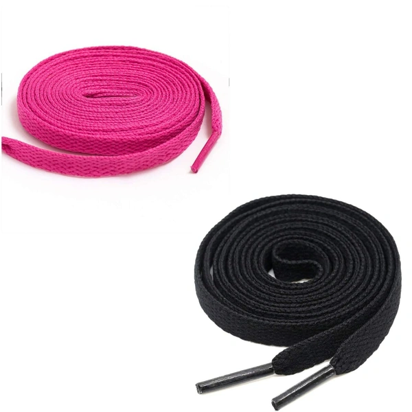 GRAH SANGRAH® (2 Pair) Flat Shoe Lace For Running, Sport Or Gym Shoelace - 150 CM, Hot Pink_ Black