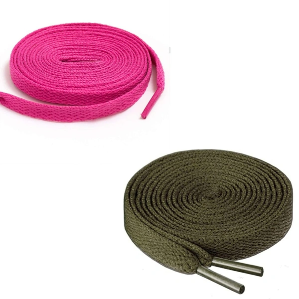 GRAH SANGRAH® (2 Pair) Flat Shoe Lace For Running, Sport Or Gym Shoelace - 120 CM, Hot Pink_ Army Green