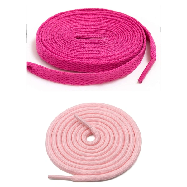 GRAH SANGRAH® 1 Pair FLAT | 1 Pair Round | Unisex Shoe Lace for Running, Sport or Gym Shoelace - 120 CM, Hot Pink_ Pink