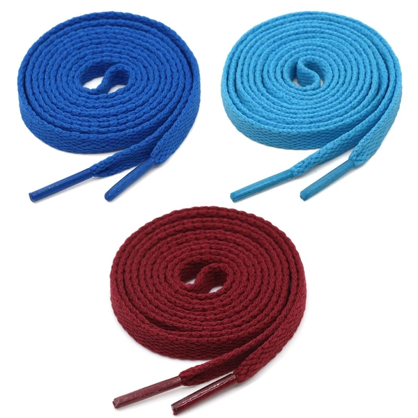 GRAH SANGRAH® 3 Pair (1 Pair Per Single Color) Flat Shoe Lace For Running, Sport Or Gym Shoelace - 120 CM, Blue-Sky-Maroon