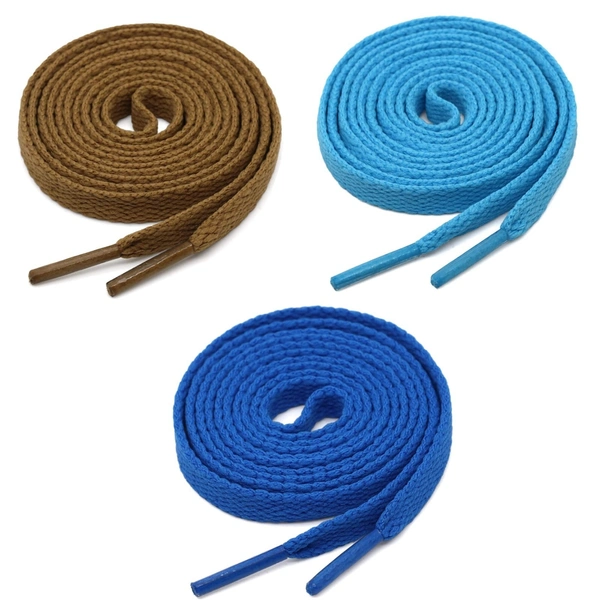 GRAH SANGRAH® 3 Pair (1 Pair Per Single Color) Flat Shoe Lace For Running, Sport Or Gym Shoelace - 120 CM, Blue-Sky-Light Brown