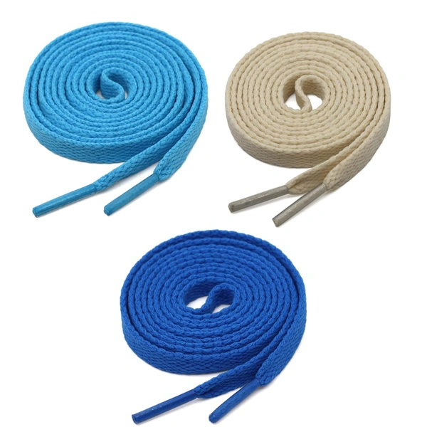 GRAH SANGRAH® 3 Pair (1 Pair Per Single Color) Flat Shoe Lace For Running, Sport Or Gym Shoelace - 120 CM, Blue-Sky-Beige