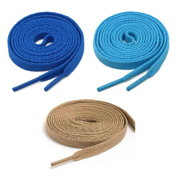 GRAH SANGRAH® 3 Pair (1 Pair Per Single Color) Flat Shoe Lace For Running, Sport Or Gym Shoelace - 150 CM, Blue_ Sky_ Cream