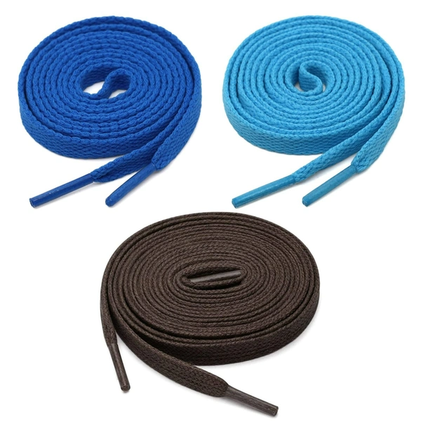 GRAH SANGRAH® 3 Pair (1 Pair Per Single Color) Flat Shoe Lace For Running, Sport Or Gym Shoelace - 120 CM, Blue_ Sky_ Dark Brown