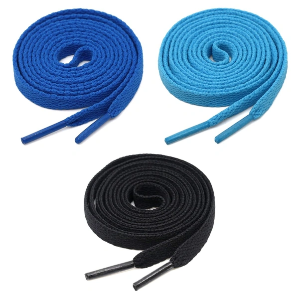 GRAH SANGRAH® 3 Pair (1 Pair Per Single Color) Flat Shoe Lace For Running, Sport Or Gym Shoelace - 120 CM, Blue-Sky-Black