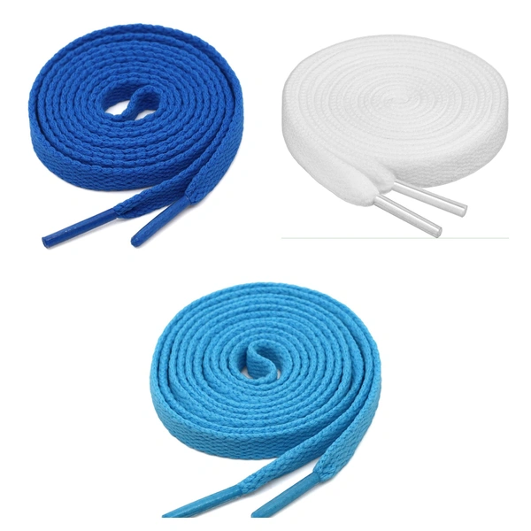 GRAH SANGRAH® 3 Pair (1 Pair Per Single Color) Flat Shoe Lace For Running, Sport Or Gym Shoelace - 120 CM, Blue-Sky-White