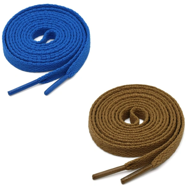 GRAH SANGRAH® (2 Pair) Flat Shoe Lace For Running, Sport Or Gym Shoelace - 150 CM, Blue_ Light Brown