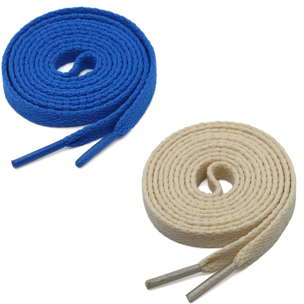 GRAH SANGRAH® (2 Pair) Flat Shoe Lace For Running, Sport Or Gym Shoelace - 120 CM, Blue-Beige