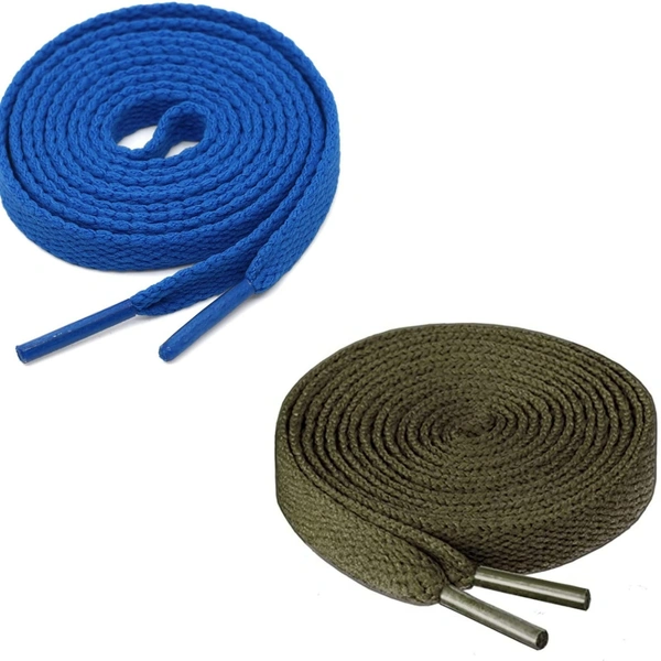 GRAH SANGRAH® (2 Pair) Flat Shoe Lace For Running, Sport Or Gym Shoelace - 150 CM, Blue_ Army Green