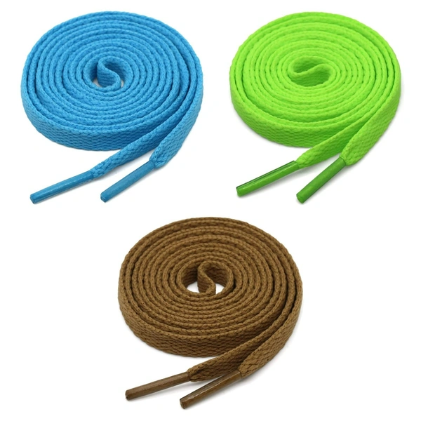 GRAH SANGRAH® 3 Pair (1 Pair Per Single Color) Flat Shoe Lace For Running, Sport Or Gym Shoelace - 120 CM, Sky_ Fluorescent_ Light Brown