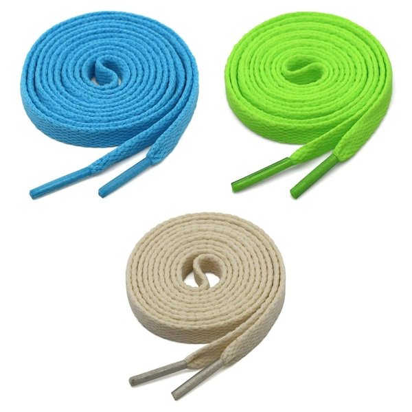 GRAH SANGRAH® 3 Pair (1 Pair Per Single Color) Flat Shoe Lace For Running, Sport Or Gym Shoelace - 120 CM, Sky_ Fluorescent _ Off White