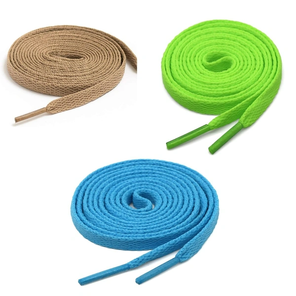 GRAH SANGRAH® 3 Pair (1 Pair Per Single Color) Flat Shoe Lace For Running, Sport Or Gym Shoelace - 120 CM, Sky_ Fluorescent_ Cream