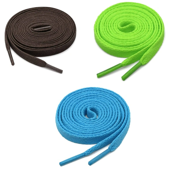 GRAH SANGRAH® 3 Pair (1 Pair Per Single Color) Flat Shoe Lace For Running, Sport Or Gym Shoelace - 120 CM, Sky_ Fluorescent_ Dark Brown
