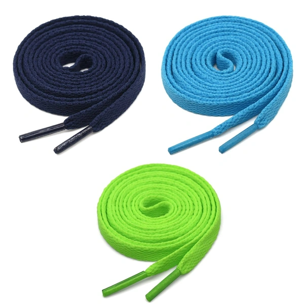 GRAH SANGRAH® 3 Pair (1 Pair Per Single Color) Flat Shoe Lace For Running, Sport Or Gym Shoelace - 120 CM, Sky_ Fluorescent_ Navy
