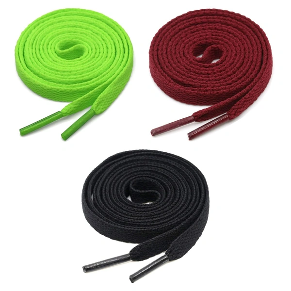 GRAH SANGRAH® 3 Pair (1 Pair Per Single Color) Flat Shoe Lace For Running, Sport Or Gym Shoelace - 120 CM, Fluorescent_ Maroon_ Black