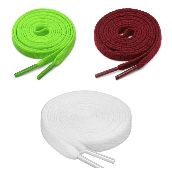 GRAH SANGRAH® 3 Pair (1 Pair Per Single Color) Flat Shoe Lace For Running, Sport Or Gym Shoelace - 120 CM, Fluorescent_ Maroon_ White