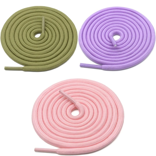 GRAH SANGRAH® 3 Pair (1 Pair Per Single Color) Unisex Shoes Laces For Sport, Running Casual Gym Shoelaces - 120 CM, Olive_ Pink_ Purple