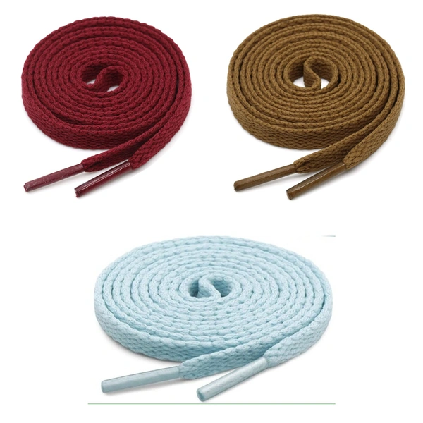 GRAH SANGRAH® 3 Pair (1 Pair Per Single Color) Flat Shoe Lace For Running, Sport Or Gym Shoelace - 120 CM, Maroon-Moonlight-Light Brown