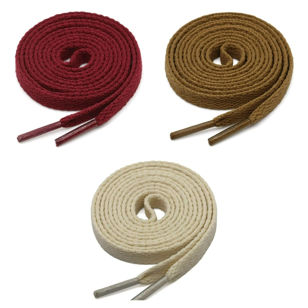 GRAH SANGRAH® 3 Pair (1 Pair Per Single Color) Flat Shoe Lace For Running, Sport Or Gym Shoelace - 150 CM, Maroon_ Light Brown_ Off White