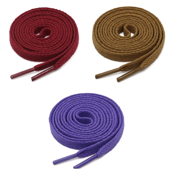 GRAH SANGRAH® 3 Pair (1 Pair Per Single Color) Flat Shoe Lace For Running, Sport Or Gym Shoelace - 120 CM, Maroon-Light Brown-Purple