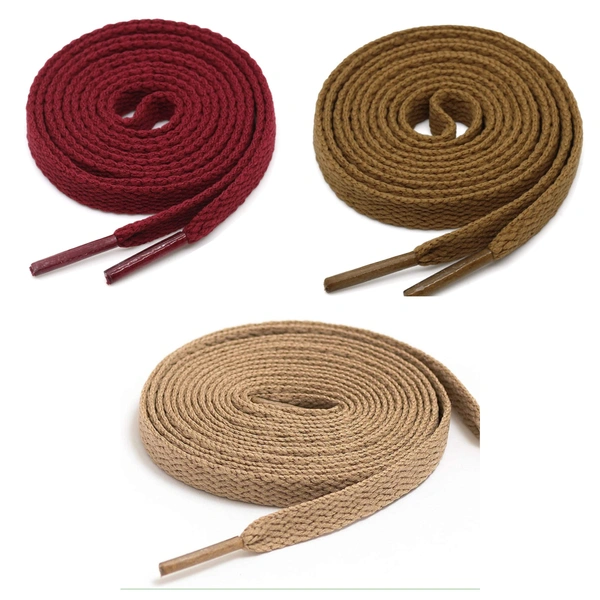 GRAH SANGRAH® 3 Pair (1 Pair Per Single Color) Flat Shoe Lace For Running, Sport Or Gym Shoelace - 120 CM, Maroon-Brown-Cream