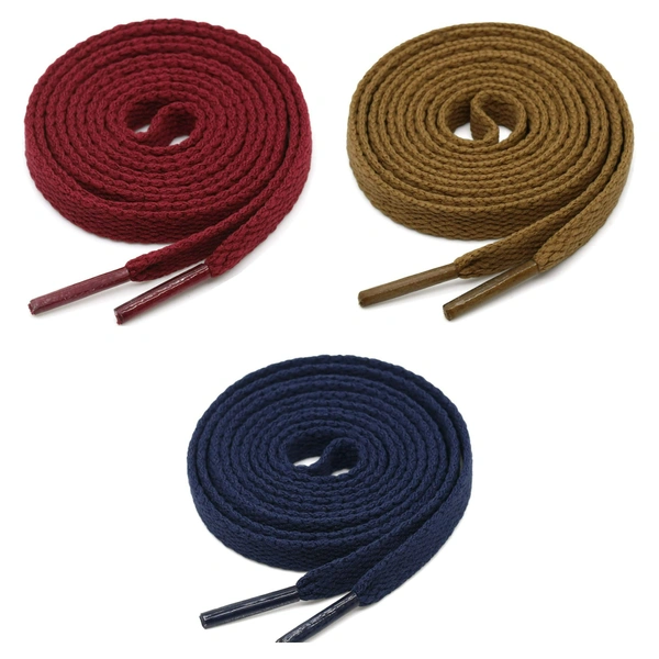 GRAH SANGRAH® 3 Pair (1 Pair Per Single Color) Flat Shoe Lace For Running, Sport Or Gym Shoelace - 120 CM, Maroon _ Light  Brown _ Navy