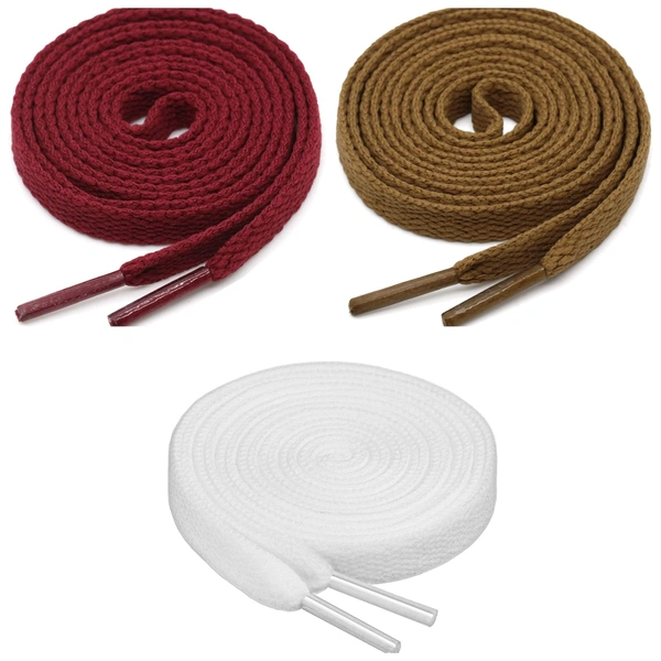 GRAH SANGRAH® 3 Pair (1 Pair Per Single Color) Flat Shoe Lace For Running, Sport Or Gym Shoelace - 120 CM, Maroon-Light Brown-White