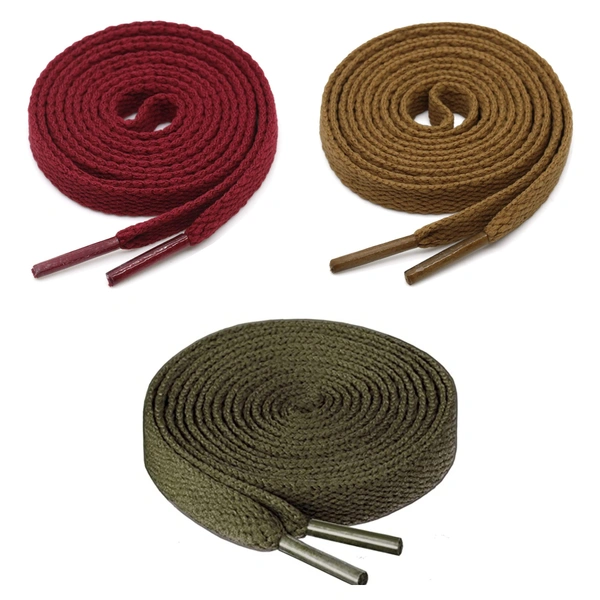 GRAH SANGRAH® 3 Pair (1 Pair Per Single Color) Flat Shoe Lace For Running, Sport Or Gym Shoelace - 150 CM, Maroon-Light Brown-Army Green