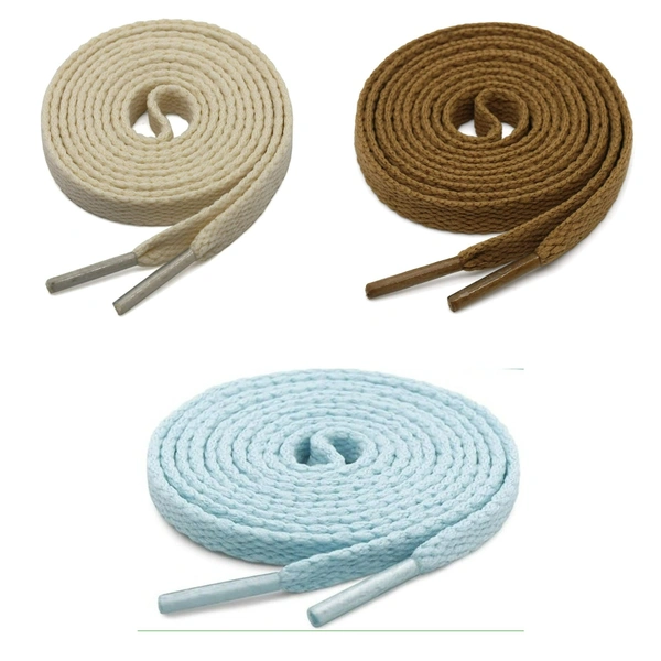 GRAH SANGRAH® 3 Pair (1 Pair Per Single Color) Flat Shoe Lace For Running, Sport Or Gym Shoelace - 150 CM, Moon Light_ Light Brown_ Off White