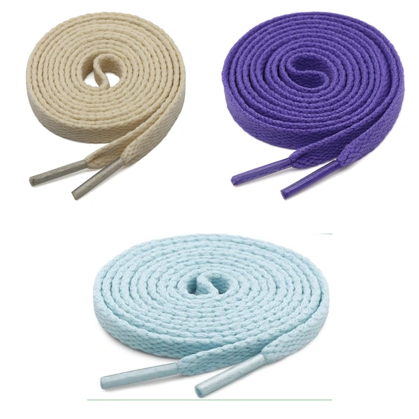 GRAH SANGRAH® 3 Pair (1 Pair Per Single Color) Flat Shoe Lace For Running, Sport Or Gym Shoelace - 150 CM, Moon Light-Beige-Purple