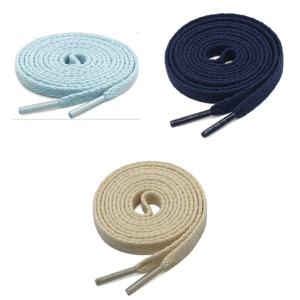 GRAH SANGRAH® 3 Pair (1 Pair Per Single Color) Flat Shoe Lace For Running, Sport Or Gym Shoelace - 150 CM, Moonlight_ Off White_ Navy