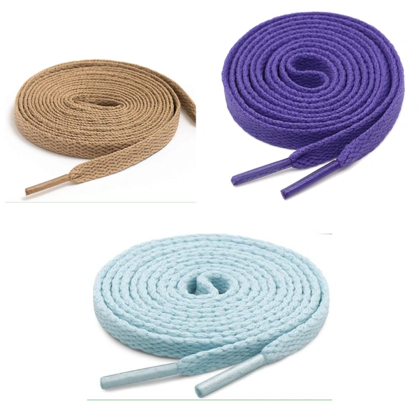 GRAH SANGRAH® 3 Pair (1 Pair Per Single Color) Flat Shoe Lace For Running, Sport Or Gym Shoelace - 120 CM, Moon Light-Purple-Cream