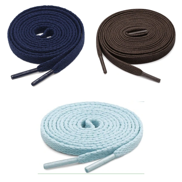 GRAH SANGRAH® 3 Pair (1 Pair Per Single Color) Flat Shoe Lace For Running, Sport Or Gym Shoelace - 120 CM, Moonlight-Dark Brown-Navy