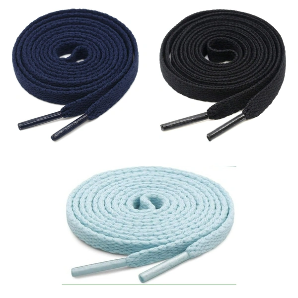 GRAH SANGRAH® 3 Pair (1 Pair Per Single Color) Flat Shoe Lace For Running, Sport Or Gym Shoelace - 150 CM, Moon Light_ Navy_ Black