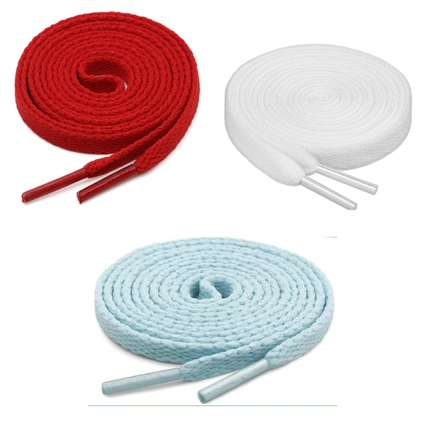 GRAH SANGRAH® 3 Pair (1 Pair Per Single Color) Flat Shoe Lace For Running, Sport Or Gym Shoelace - 120 CM, Moonlight_ White_ Red
