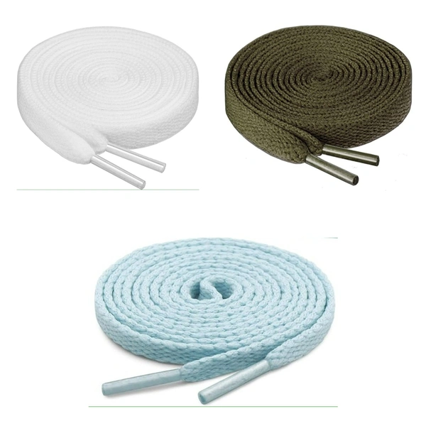 GRAH SANGRAH® 3 Pair (1 Pair Per Single Color) Flat Shoe Lace For Running, Sport Or Gym Shoelace - 150 CM, Moonlight _ White _ Army Green