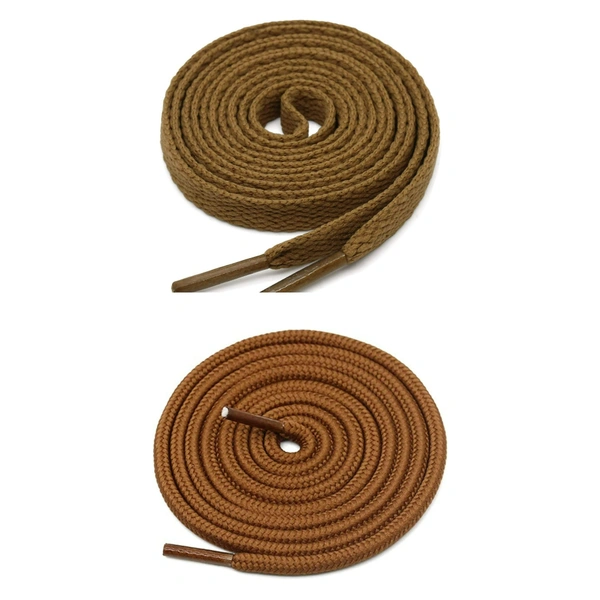 GRAH SANGRAH® 1 Pair FLAT | 1 Pair Round | Unisex Shoe Lace for Running, Sport or Gym Shoelace - 120 CM, Light Brown