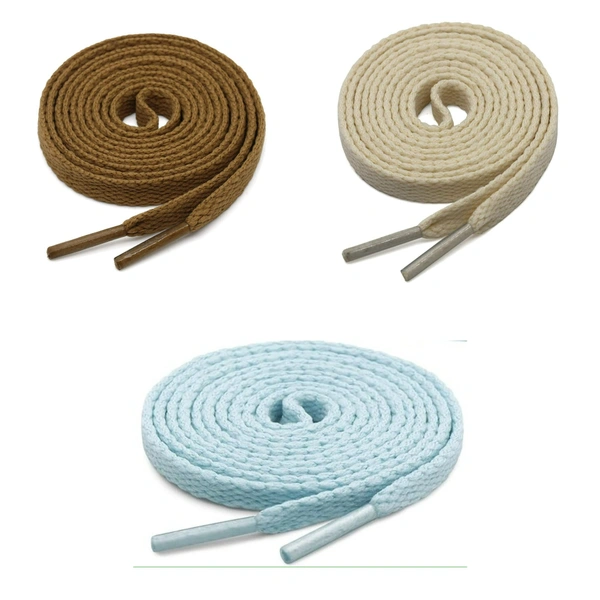 GRAH SANGRAH® 3 Pair (1 Pair Per Single Color) Flat Shoe Lace For Running, Sport Or Gym Shoelace - 150 CM, Light Brown_ Moon Light_ Off White