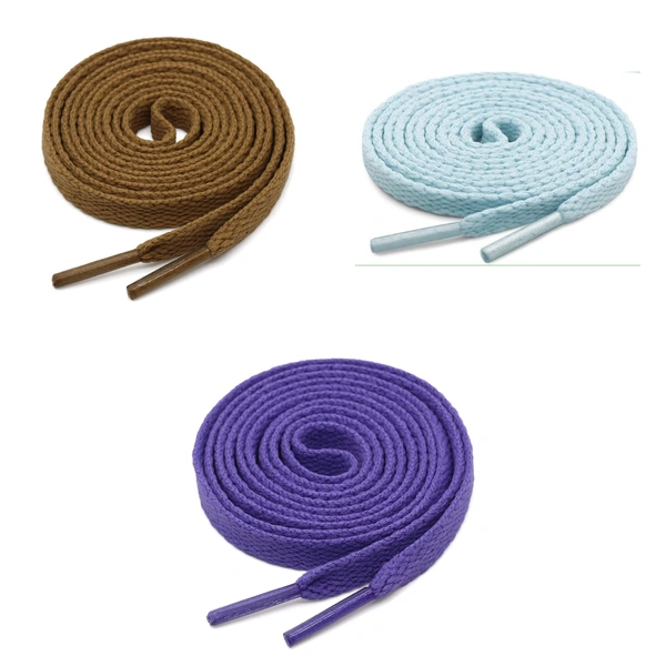 GRAH SANGRAH® 3 Pair (1 Pair Per Single Color) Flat Shoe Lace For Running, Sport Or Gym Shoelace - 120 CM, Brown-Moonlight-Purple