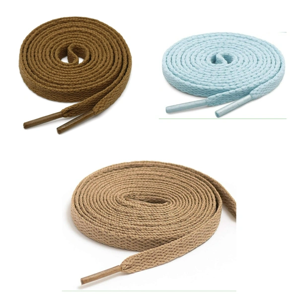 GRAH SANGRAH® 3 Pair (1 Pair Per Single Color) Flat Shoe Lace For Running, Sport Or Gym Shoelace - 150 CM, Light Brown_ Moon Light_ Cream